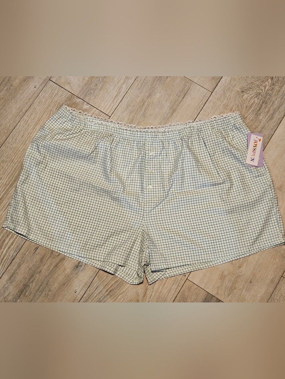 NWT Joyspun Womens Size 2X 18W-20W Woven Pajama Shorts Grid Plaid Lace